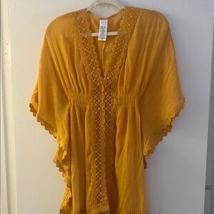 Time and Tru Yellow Asymmetrical Sundress with Flutter Sleeves